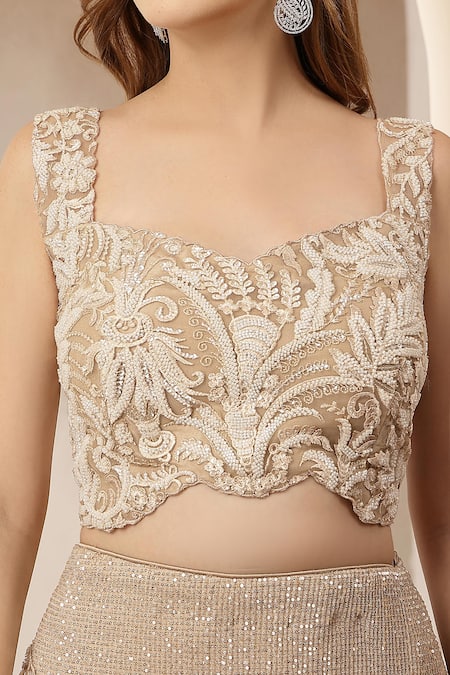 Shop_Soniya G_Gold Net Sequins, Embroidery, Stones Noor Pre-draped Saree With Blouse 