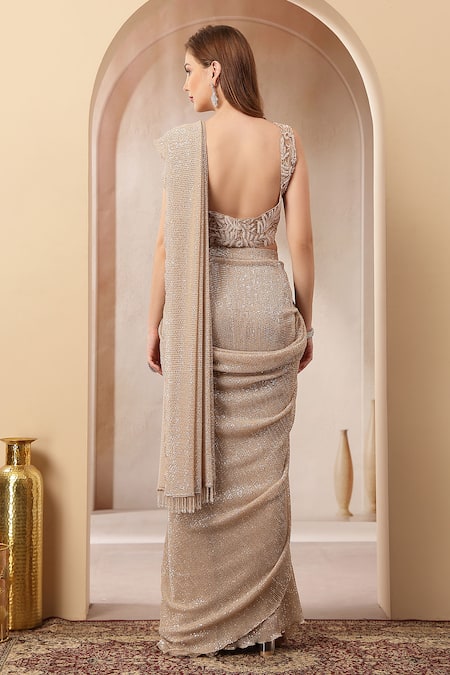 Soniya G Afroza Pre-Draped Saree With Embroidered Blouse 