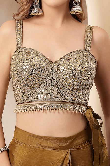 Buy_Soniya G_Gold Satin, Tissue Beads, Sequins, Mirrors, Sunehri Pre-draped Saree With Blouse 