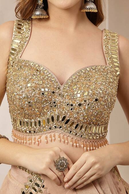 Soniya G_Pink Tissue, Net Mirrors, Sequins, Noor-e-mehr Pre-draped Saree With Blouse _at_Aza_Fashions