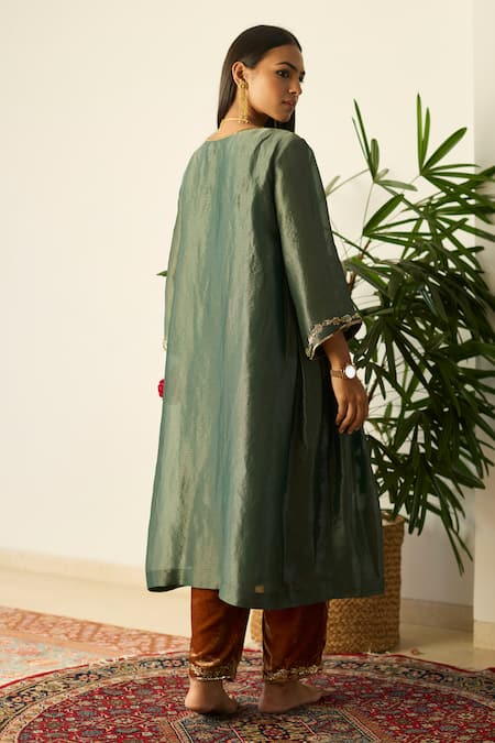 Sarang Kaur Green Samridhi Tissue Silk Kurta Set 