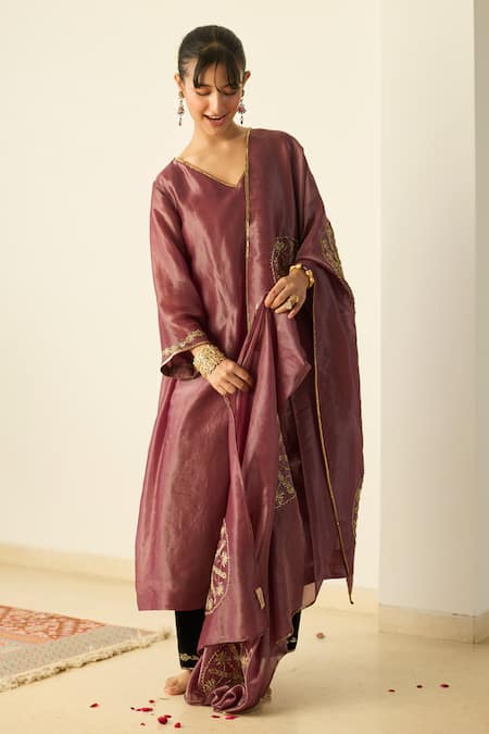Sarang Kaur Purple Samridhi Tissue Silk Kurta Set 