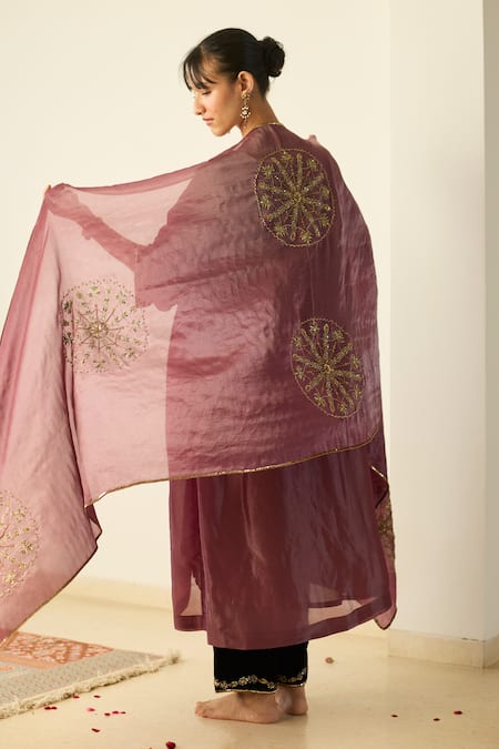 Sarang Kaur Purple Samridhi Tissue Silk Kurta Set 