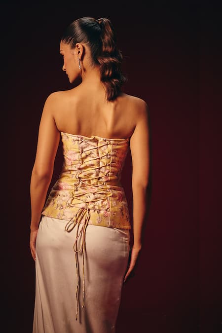 Roze Amalia Embroidered Corset & Draped Skirt Set 