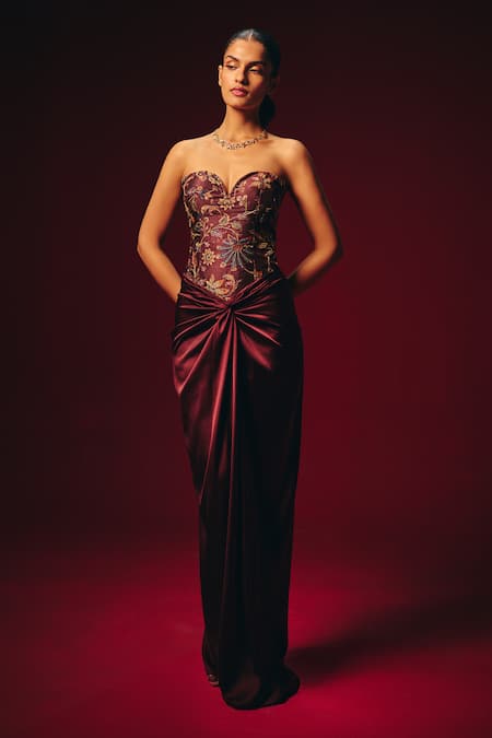 Roze Amara Hand Embroidered Corset & Draped Skirt Set 