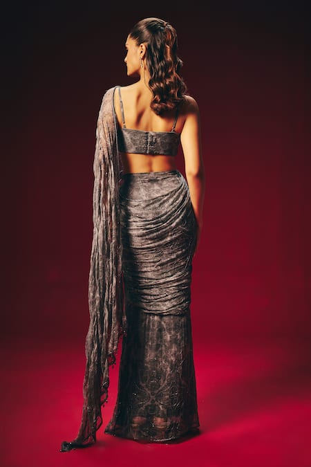 Roze Elara Embroidered Pre-Draped Saree With Blouse 