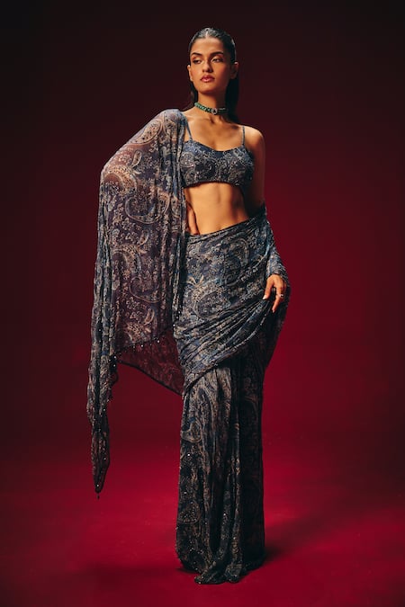 Roze Iraaya Embroidered Pre-Draped Saree & Blouse Set 