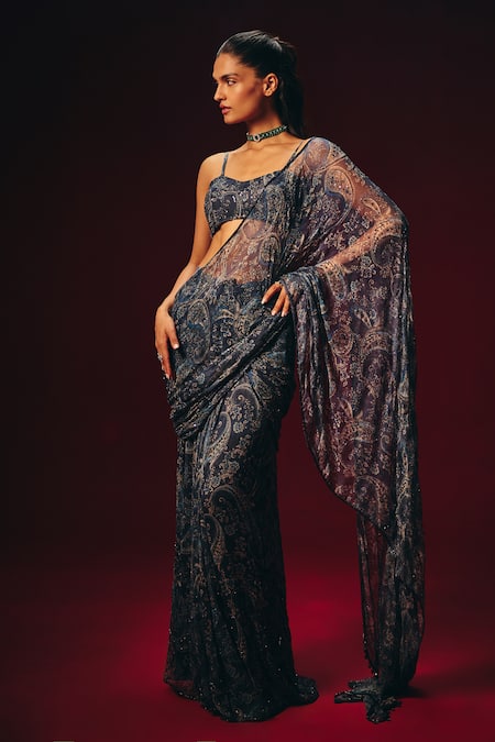 Roze Iraaya Embroidered Pre-Draped Saree & Blouse Set 