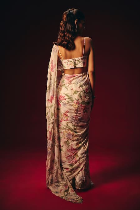 Roze Anaya Embroidered Pre-Draped Saree & Blouse Set 