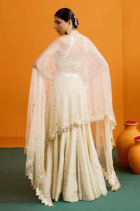 Bhawna Sethi Tara Mirrorwork Halter Blouse Lehenga Set 