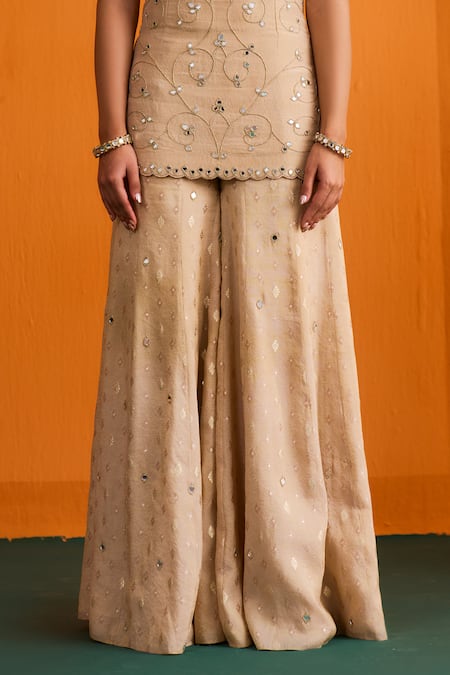 Buy_Bhawna Sethi_Beige Silk, Crepe, Organza Beads, Mirrors, Tisya And Cutdana Kurta Set 