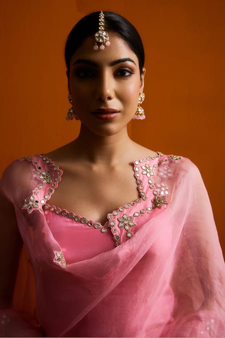 Buy_Bhawna Sethi_Pink Silk, Tissue, Organza Mirrors, Cut Work, Embroidery Nistya Kurta Set 