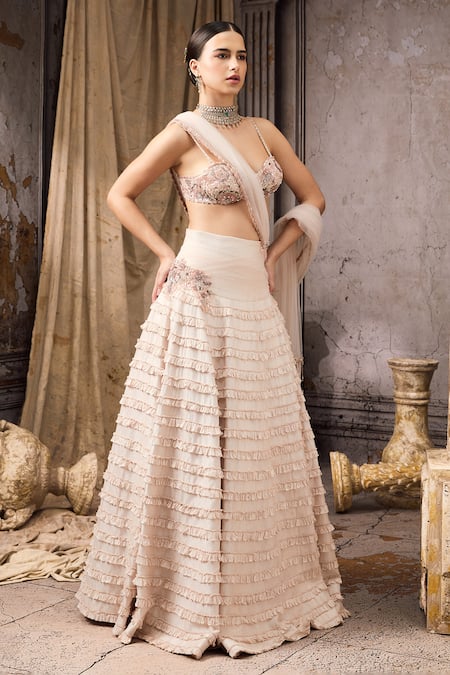 Buy_Rocky Star_Blush Silk, Net Sequins, Beads, Embroidery, Hand And Beadwork Lehenga Set _Online_at_Aza_Fashions