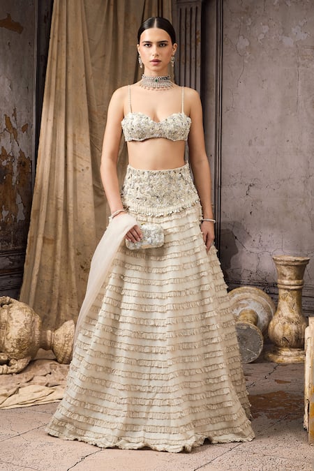 Rocky Star Embellished Blouse & Tiered Ruffle Lehenga Set 