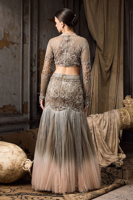 Rocky Star Hand Embroidered Ombre Tulle Lehenga Set 