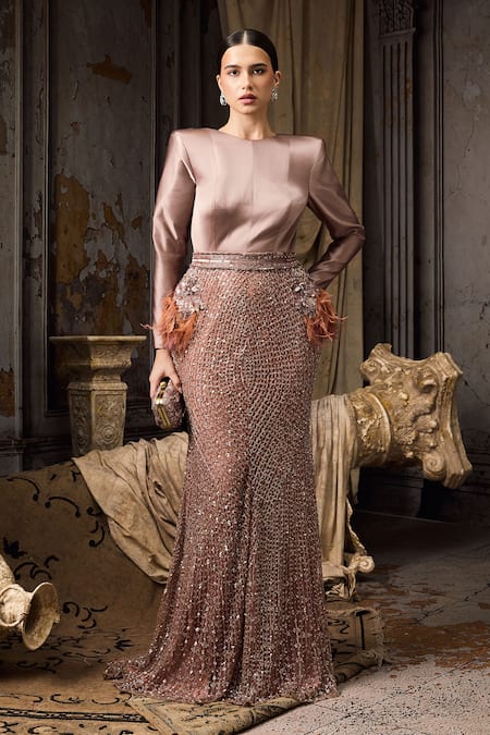 Rocky Star Satin & Net Hand Embroidered Gown  