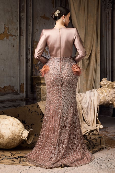 Rocky Star Satin & Net Hand Embroidered Gown  