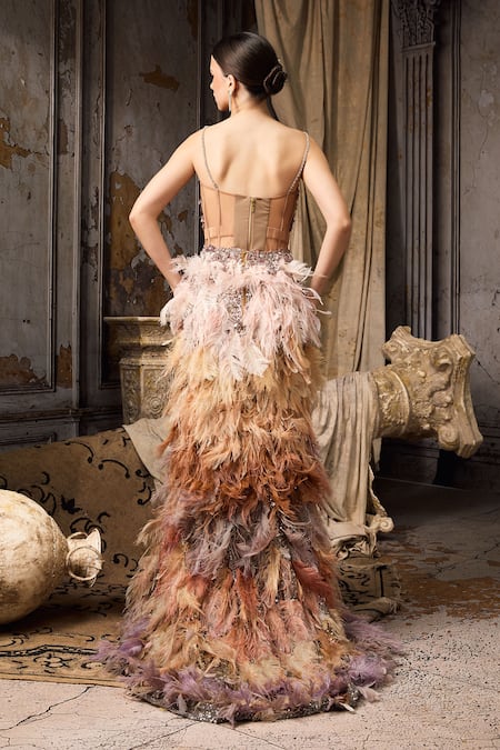 Rocky Star Beadwork Corset With Feather Work Lehenga 