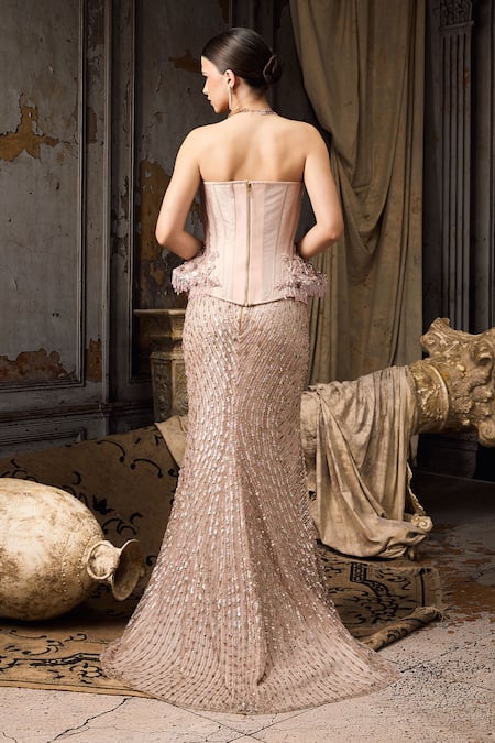 Rocky Star Structured Corset Top & Hand Embroidered Skirt Set 