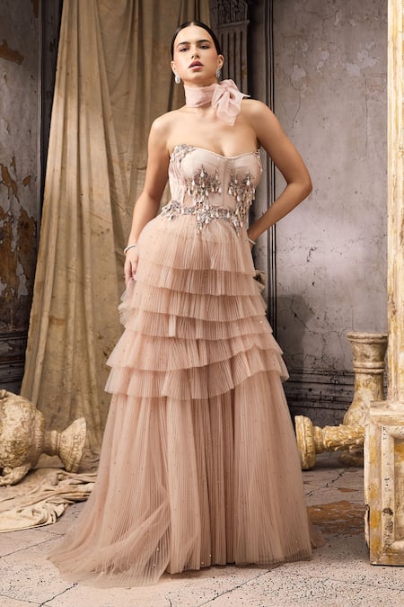 Rocky Star Hand Embroidered Embellished Tulle Gown 