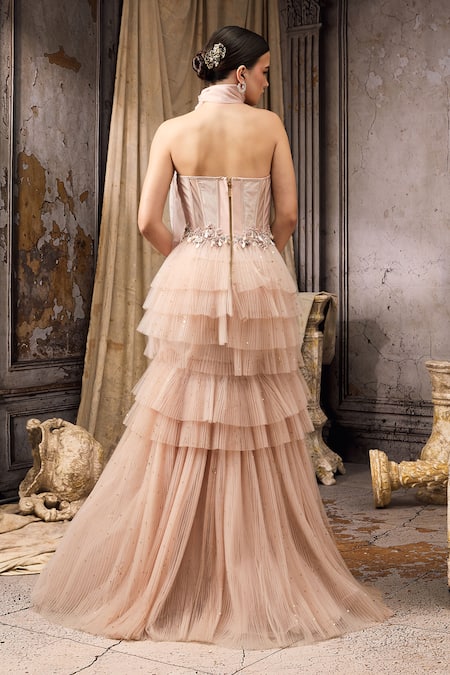 Rocky Star Hand Embroidered Embellished Tulle Gown 