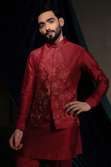 Runit Gupta Deep Blood Bundi & Kurta Set 