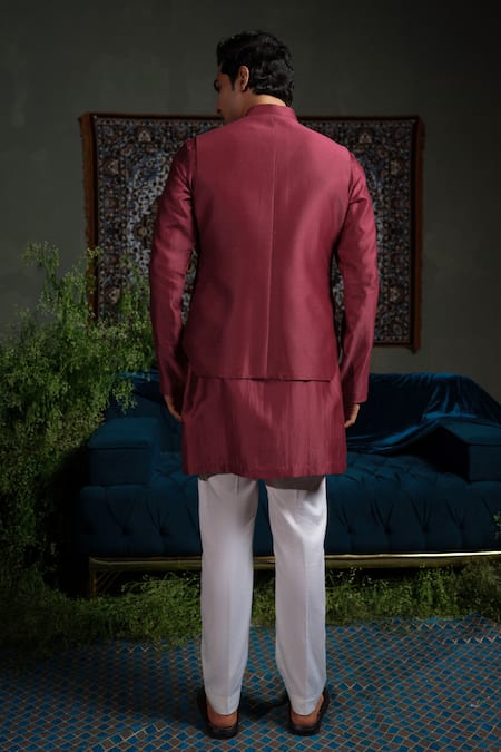 Runit Gupta Maroon Panelled Nehru Jacket 