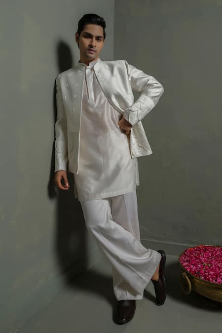 Runit Gupta Ivory Flap Bandhgala Set 