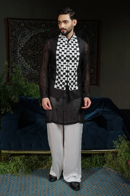 Runit Gupta_Black Chanderi Silk Embroidery Regal Retro Nehru Jacket _Online_at_Aza_Fashions