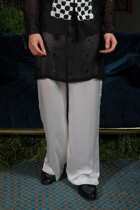 Runit Gupta_Black Chanderi , , Georgette, Vegan Regal Retro Bundi And Kurta Set _at_Aza_Fashions