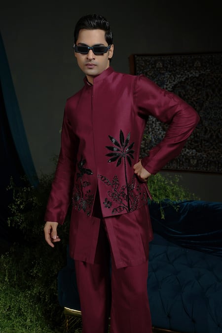 Runit Gupta Wine Palm Nehru Jacket 