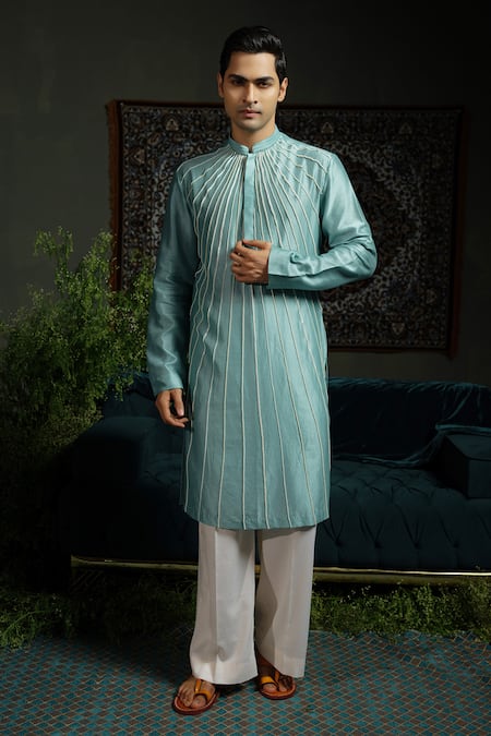 Runit Gupta Aqua Sunrays Embroidered Kurta Set 