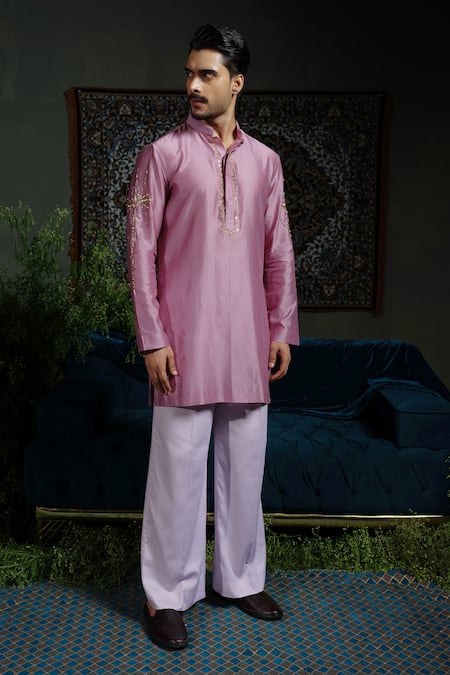 Buy_Runit Gupta_Purple Chanderi , Vegan Embroidery Petal Kurta Set _Online_at_Aza_Fashions