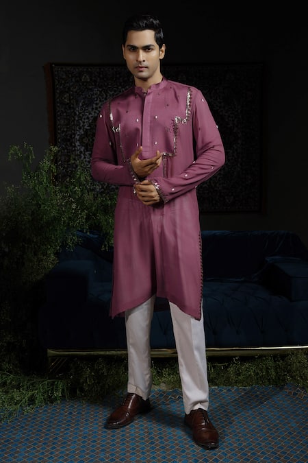 Runit Gupta Purple Panel Embroidered Kurta Set 