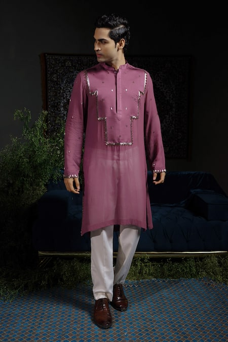 Runit Gupta_Purple , Georgette, Vegan Applique Panel Embroidered Kurta Set _Online_at_Aza_Fashions