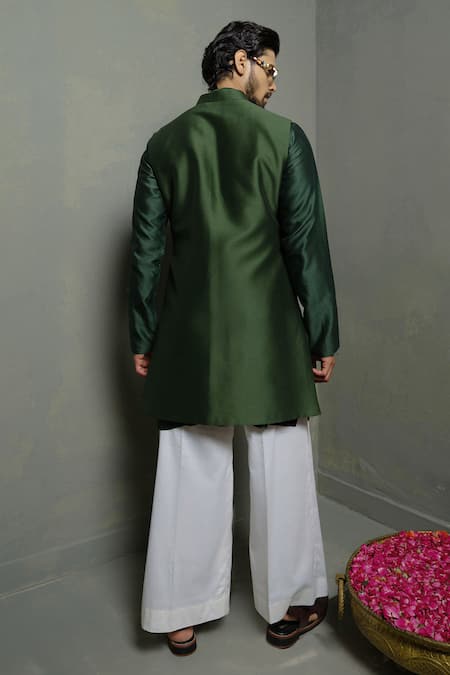 Runit Gupta Forest Chanderi Silk Nehru Jacket 