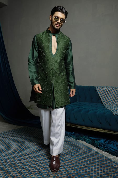 Runit Gupta Forest Long Bundi Jacket Set 