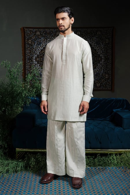 Buy_Runit Gupta_Green Chanderi , Vegan Embroidery Forest Amoeba Bundi Set _Online_at_Aza_Fashions