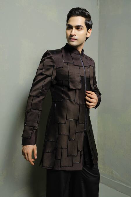 Buy_Runit Gupta_Black Silk Beads Bundi And Kurta Set _Online_at_Aza_Fashions