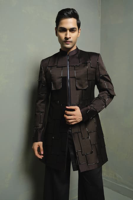 Shop_Runit Gupta_Black Silk Beads Bundi And Kurta Set _Online_at_Aza_Fashions
