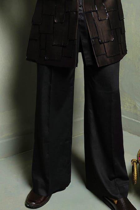 Buy_Runit Gupta_Black Silk Beads Bundi And Kurta Set 