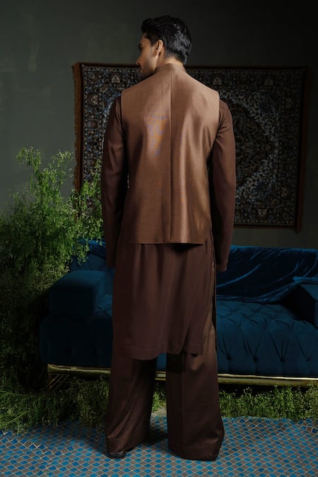 Runit Gupta Brown Chanderi Silk Nehru Jacket 