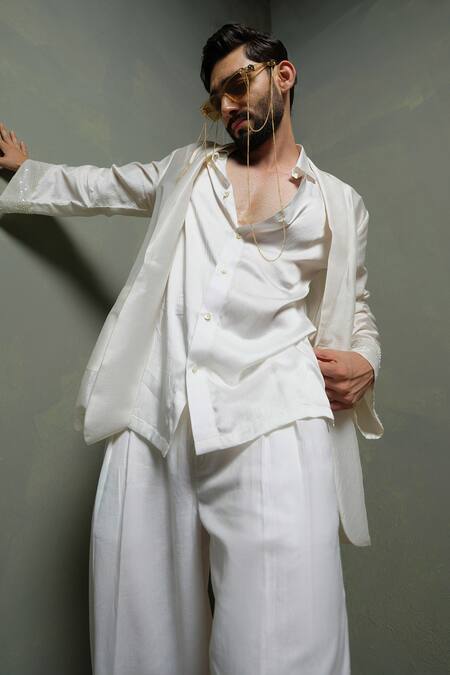 Shop Runit Gupta Ivory Silk Sequins Blazer Bling Set Online at Aza Fashions Shop_Runit Gupta_Ivory Silk Sequins Blazer Bling Set _Online_at_Aza_Fashions