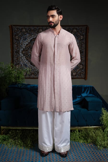 Runit Gupta_Purple Chanderi , Vegan Sequins Chheeta Embroidered Kurta Set _Online_at_Aza_Fashions