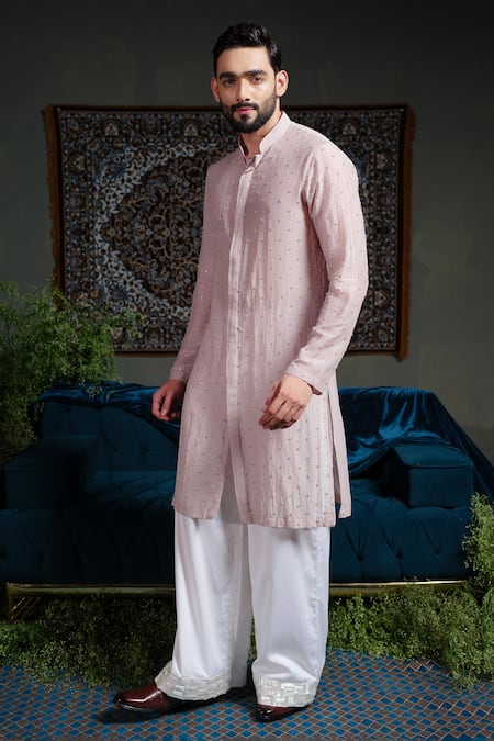 Buy_Runit Gupta_Purple Chanderi , Vegan Sequins Chheeta Embroidered Kurta Set _Online_at_Aza_Fashions