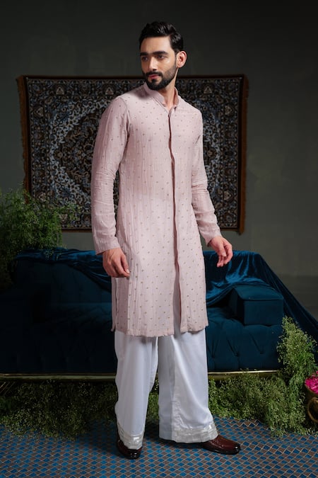 Shop_Runit Gupta_Purple Chanderi , Vegan Sequins Chheeta Embroidered Kurta Set _Online_at_Aza_Fashions