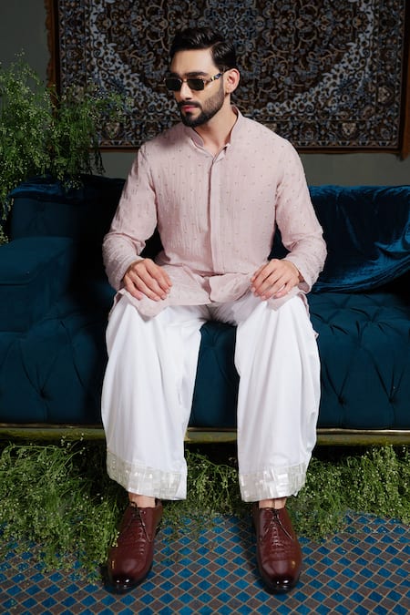 Runit Gupta_Purple Chanderi , Vegan Sequins Chheeta Embroidered Kurta Set _at_Aza_Fashions