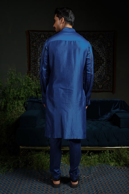 Runit Gupta Midnight Stripe Blue Kurta Set 