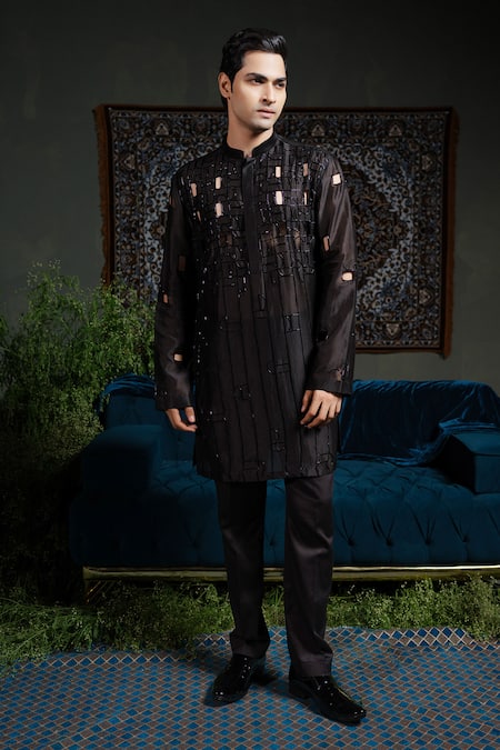 Runit Gupta Black Bold Kurta Set 