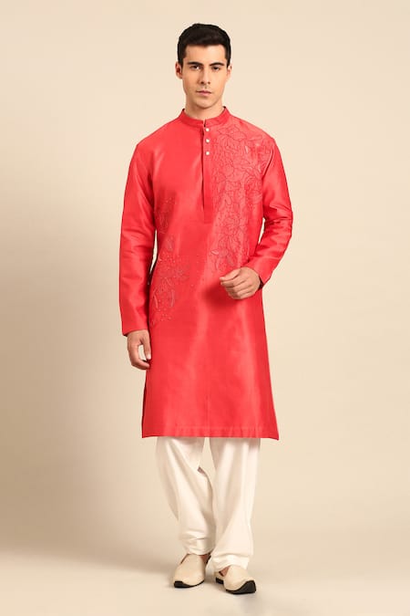 Mayank Modi - Men Chanderi Embroidered Kurta & Pant Set 